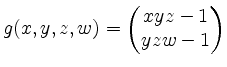 $ g(x,y,z,w) = \begin{pmatrix}xyz - 1 \\ yzw - 1\end{pmatrix}$