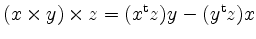 $ (x\times y)\times z= (x^\mathrm{t} z)y-(y^\mathrm{t} z)x$