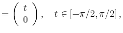 $\displaystyle =\left( \begin{array}{c} t\\ 0\\ \end{array}\right),\quad t\in[-\pi/2,\pi/2]\,,$