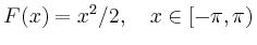 $\displaystyle F(x)=x^2/2,\quad x\in[-\pi,\pi)
$