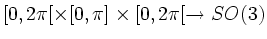 $\displaystyle [0, 2\pi[ \times [0, \pi] \times [0, 2\pi[ \rightarrow SO(3)$