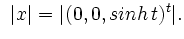 $ \hspace{0.15cm}\vert x\vert = \vert(0, 0, sinh \,t)^t\vert.$