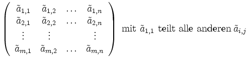 $\displaystyle \left ( \begin{array}{cccc} \tilde{a}_{1,1} & \tilde{a}_{1,2} & \...
...)
\textrm{ mit } \tilde{a}_{1,1} \textrm{ teilt alle anderen } \tilde{a}_{i,j}
$