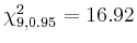 $ \chi^{2}_{9,0.95}= 16.92$