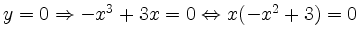 $ y=0 \Rightarrow -x^3 + 3x = 0 \Leftrightarrow x(-x^2+3) =0$