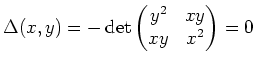 $ \mbox{$\Delta(x,y) = -\det\left(\begin{matrix}y^2 & xy \\  xy & x^2\end{matrix}\right) = 0$}$