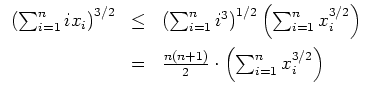 $ \mbox{$\displaystyle
\begin{array}{rcl}
\left(\sum_{i = 1}^n i x_i\right)^{3/...
...& \frac{n(n+1)}{2}\cdot\left(\sum_{i = 1}^n x_i^{3/2}\right) \\
\end{array}$}$