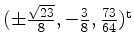 $ (\pm\frac{\sqrt{23}}{8},-\frac{3}{8},\frac{73}{64})^\mathrm{t}$