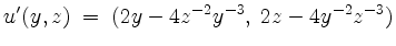 $\displaystyle u'(y,z) \;=\; (2y - 4z^{-2}y^{-3},\; 2z - 4y^{-2}z^{-3})
$