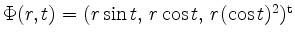 $ \Phi(r,t) = (r\sin t, \, r\cos t, \, r(\cos t)^2)^{\mathrm{t}}$