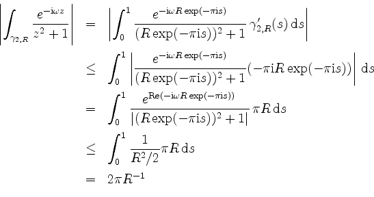 \begin{displaymath}
\begin{array}{rcl}
\left\vert\displaystyle\int_{\gamma_{2,R}...
...\mathrm{d}s \vspace*{2mm} \\
& = & 2\pi R^{-1} \\
\end{array}\end{displaymath}