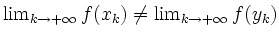 $ \lim_{k\to +\infty}f(x_k) \neq
\lim_{k\to +\infty}f(y_k)$