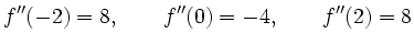 $\displaystyle f''(-2)=8,\qquad f''(0)=-4,\qquad f''(2)=8 $