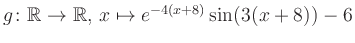 $ g \colon \mathbb{R} \to \mathbb{R},\, x \mapsto e^{-4(x+8)}\sin(3(x+8))-6$