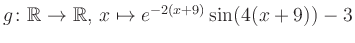 $ g \colon \mathbb{R} \to \mathbb{R},\, x \mapsto e^{-2(x+9)}\sin(4(x+9))-3$