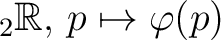 $\displaystyle _{2}{\mathbb{R}},\, p\mapsto \varphi(p)$