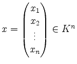 $ x=\begin{pmatrix}x_1\\ x_2\\ \vdots\\ x_n\end{pmatrix}\in K^n$