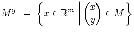 $\displaystyle M^y \; :=\; \left\{ x \in \mathbb{R}^{m} \, \left\vert \, {x \choose y} \in M \right. \right\}
$